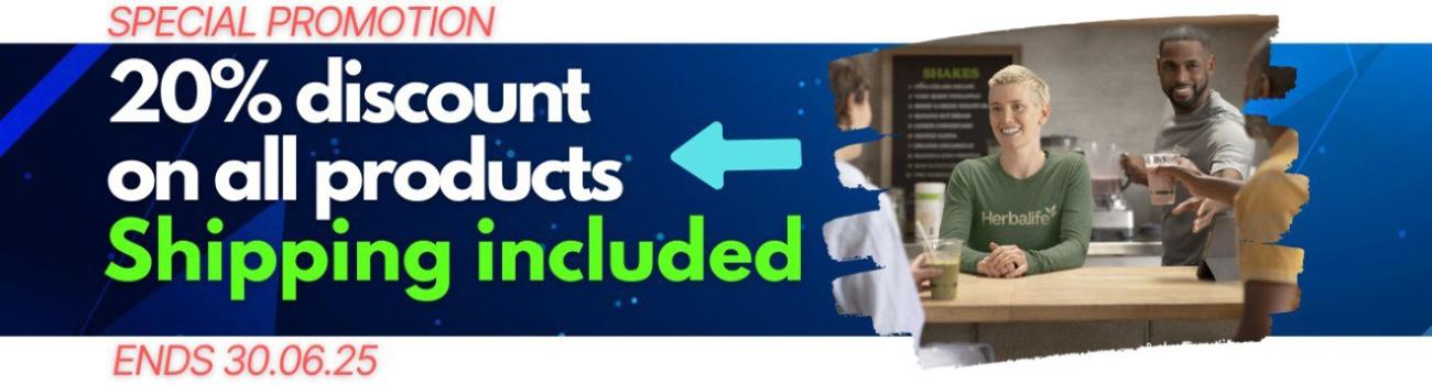 Get 20% off on all products + shipping included!